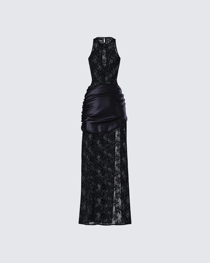 SECRET Thigh-High Slit Lace Maxi Dress