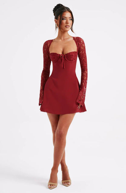 LIZA LACE MINI DRESS - RED