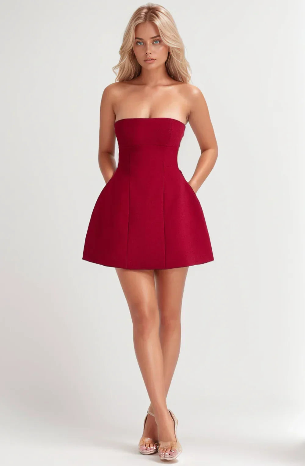 ASHIA STRAPLESS MINI DRESS - WINE