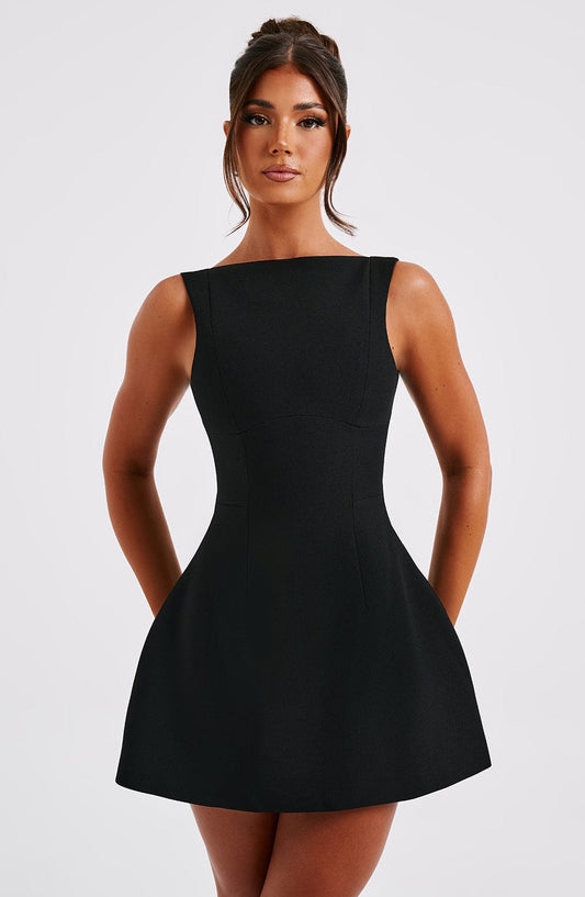 LILA BACKLESS MINI DRESS - BLACK