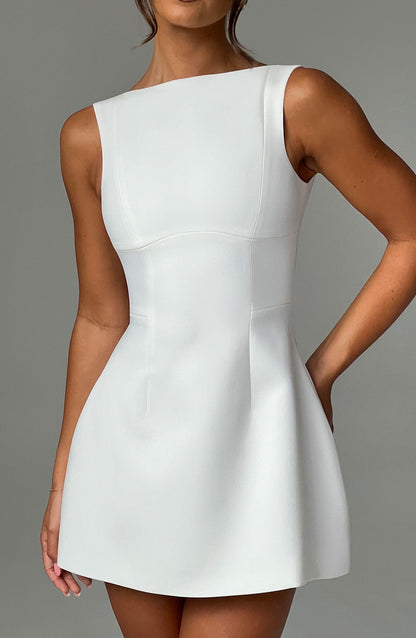 LILA BACKLESS MINI DRESS - WHITE