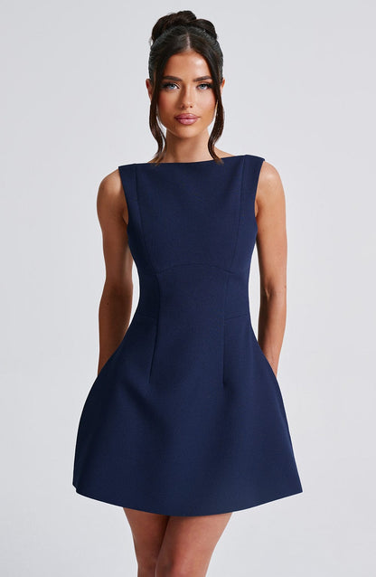 LILA BACKLESS MINI DRESS - NAVY